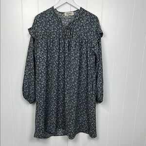 Haptics by Holly Harper Dress S/M Gray/Black Floral Print Mini Prairie Baby Doll